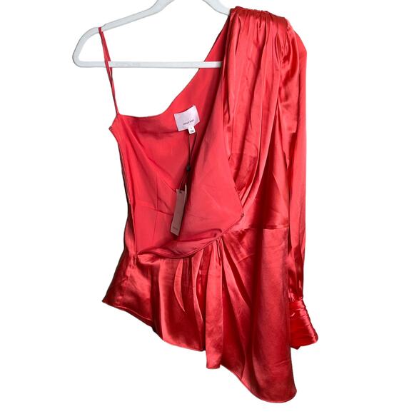 Cinq a Sept Stace One - Shoulder Silk Blouse Size Small Neon Coral NWT - Picture 5 of 8